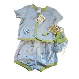 JC Penny Baby Clothes Set Space Rocket Theme 3-6 Mo Size Shorts Shirt Booties...